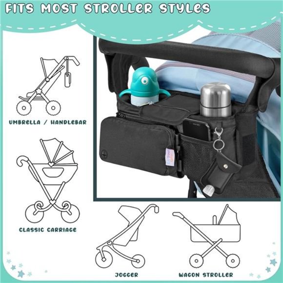 Baby Stroller Organizer - Stroller Caddy with Insulated Cup Holder - Picture 4 of 6